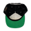 Thumbnail: inside profile black snapback hat embroidered white logo green brim