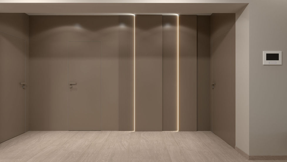 Minimalistické neviditeľné dvere so skrytou zárubňou v novostavbe v Košiciach – čisté línie interiéru.