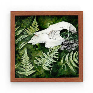 "Deer Skull with Ferns" - Watercolor on Paper