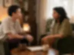 Pareja conversando con atención y respeto sobre sus deseos, preferencias y límites sexuales para construir un repertorio erótico compartido y consensuado.