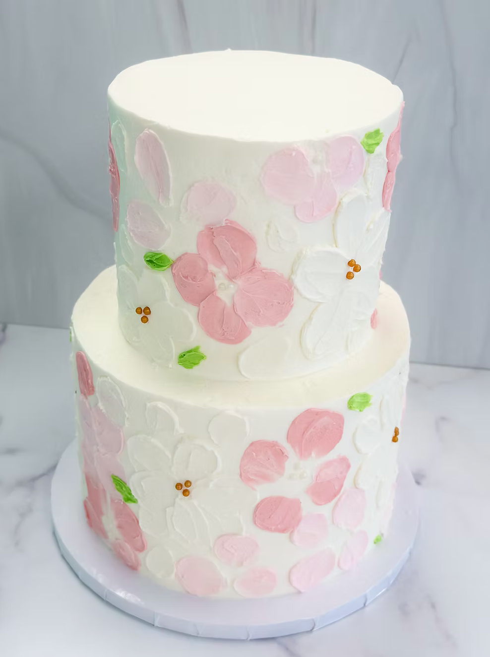 6" + 8" Two Tiered Pink Bloom Cake