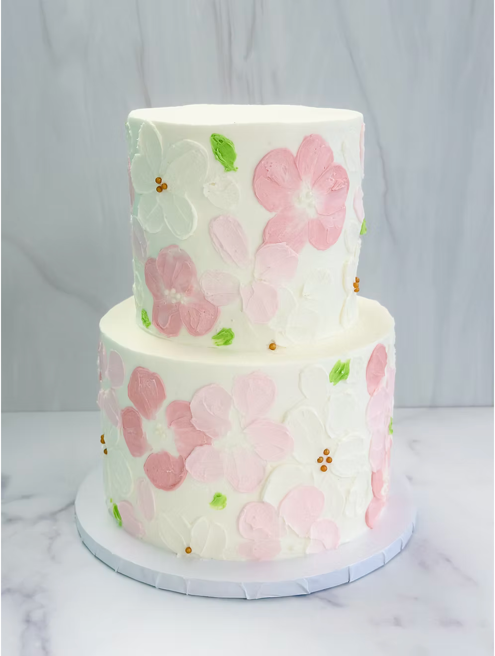 6" + 8" Two Tiered Pink Bloom Cake