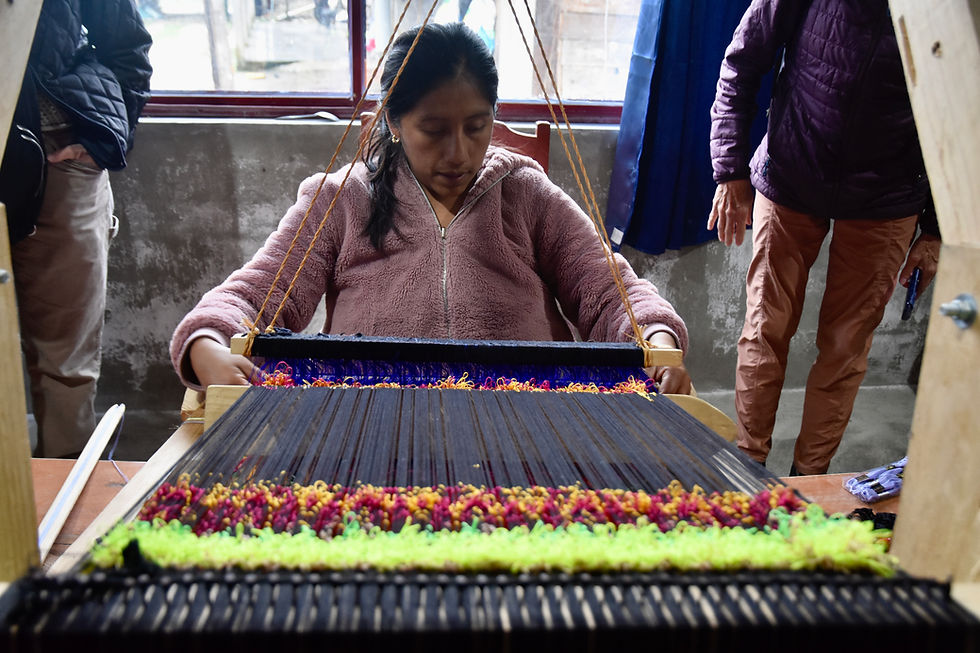 Oventic, San Andres Larrainzar, Chiapas.  Martina Ruiz using a peddle loom