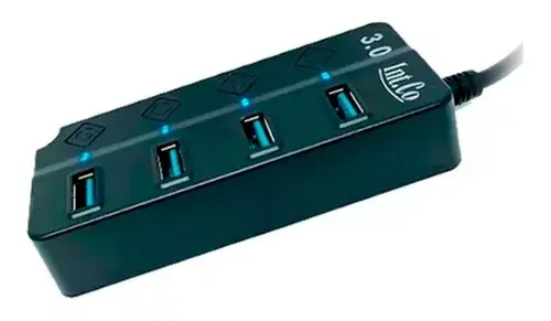 Hub USB Intco 4 puertos 2.0 y entrada transformador 3.5x1.35mm