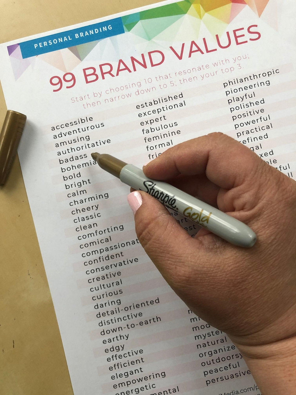 99 Brand Values Exercise by Val Lonergan free download PDF form for personal branding and developing a personal brand