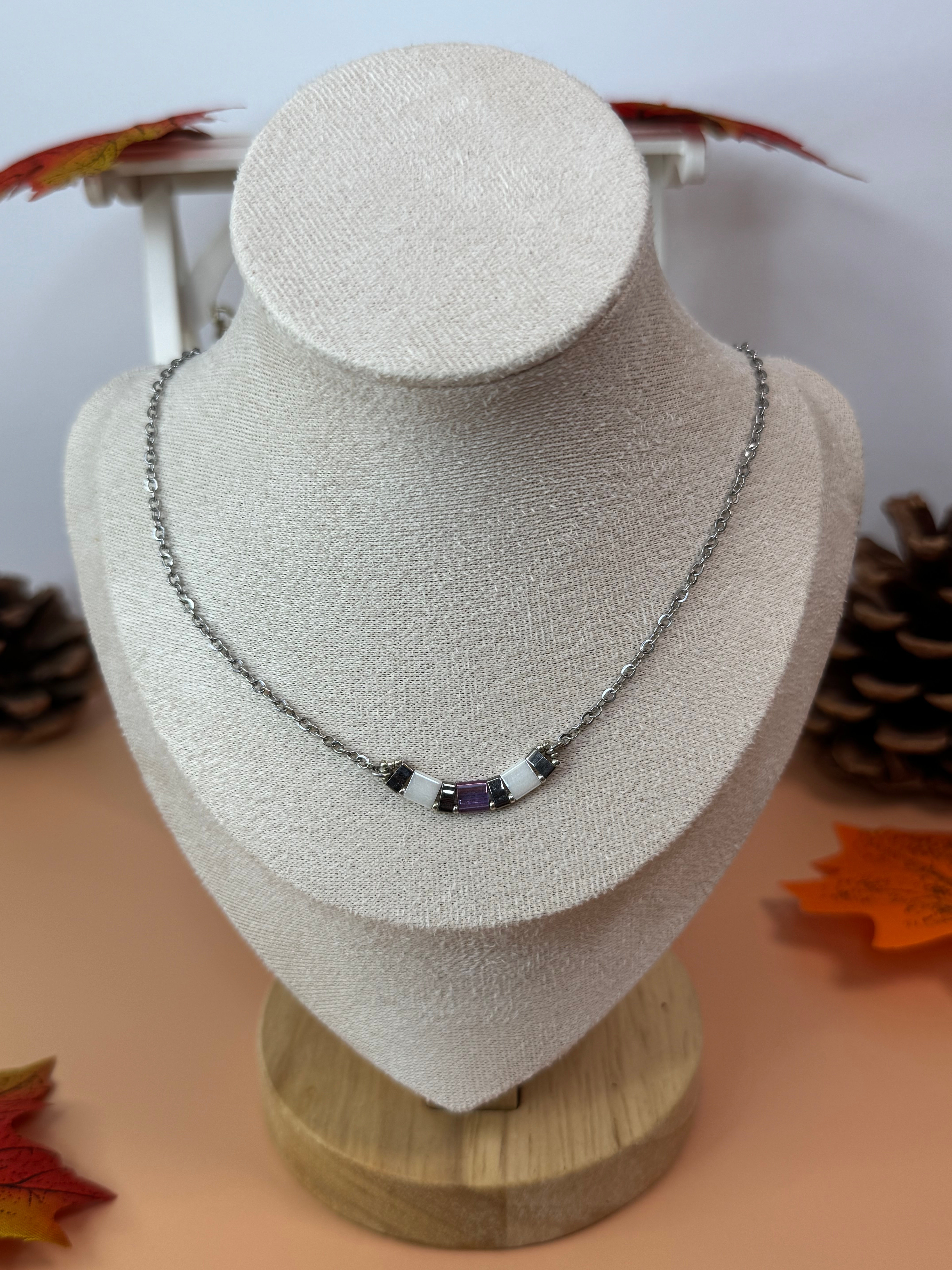 Collier Améthyste et perles blanches