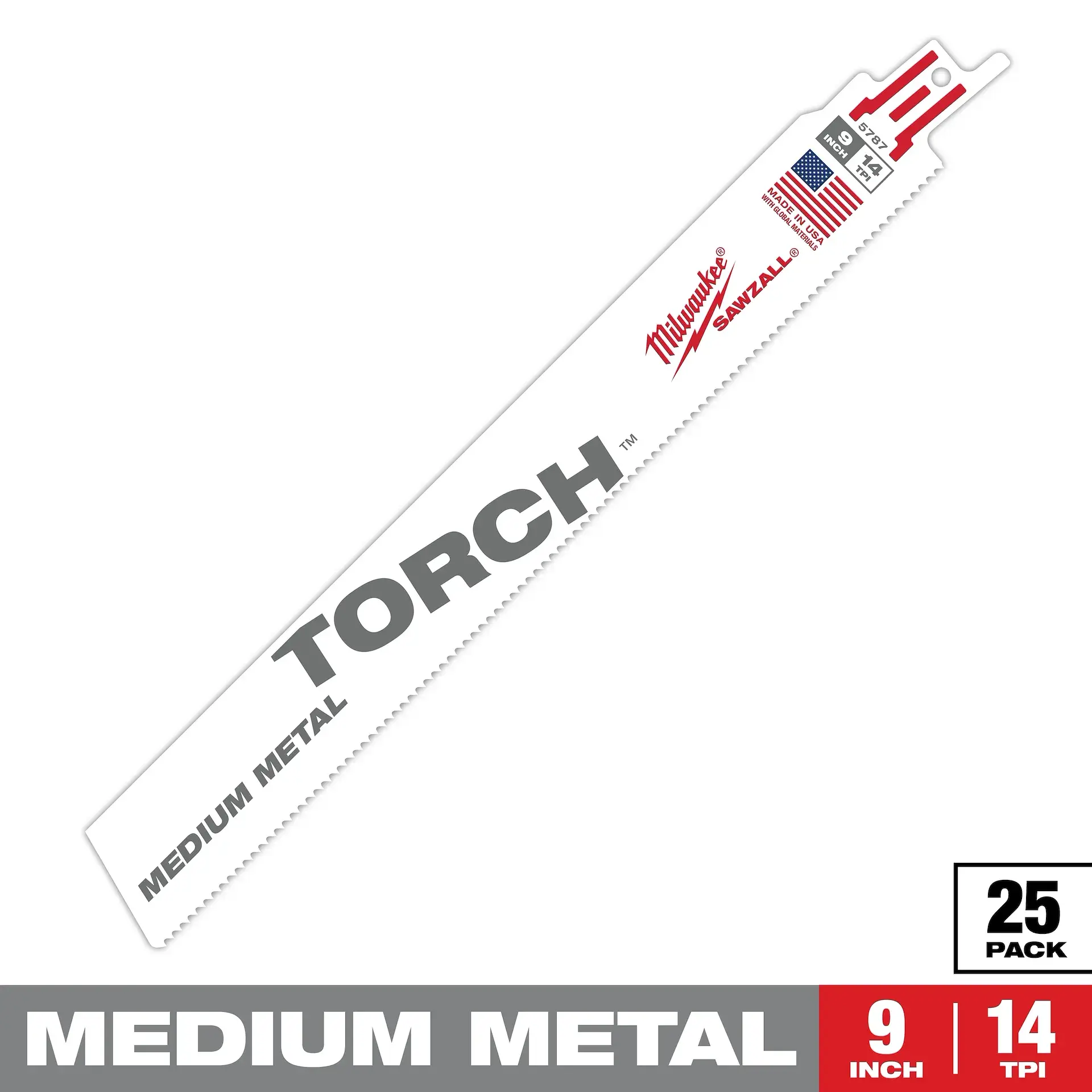 Milwaukee 48-00-8787 9" 14 TPI TORCH™ SAWZALL® Blade for Medium Metal (25 PK)