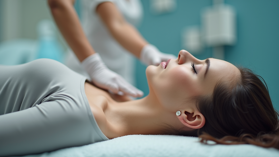 Eye-level view of a physiotherapy session with a woman receiving treatment