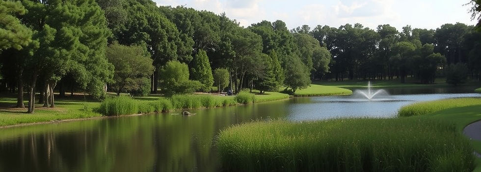 landscape image of a lake surrounded by a Houston tree lined landscape.jpg