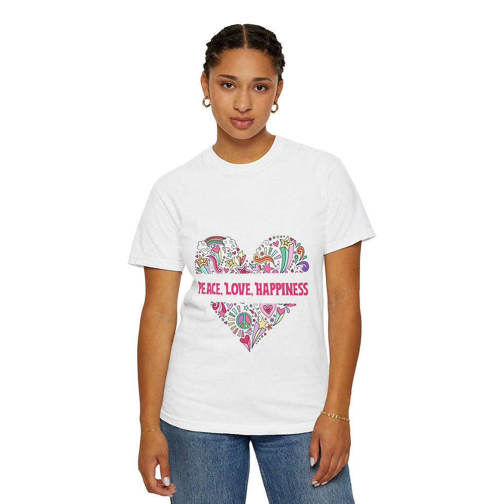 Thumbnail: Peace, Love, Happiness Heart T-Shirt — Retro Floral Hippie Tee