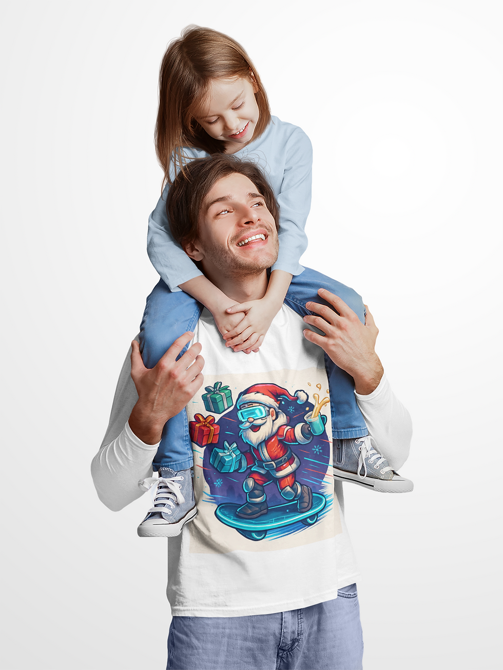 Santa Skateboarder Long Sleeve Tee — Skateboard Santa Christmas Holiday Shirt