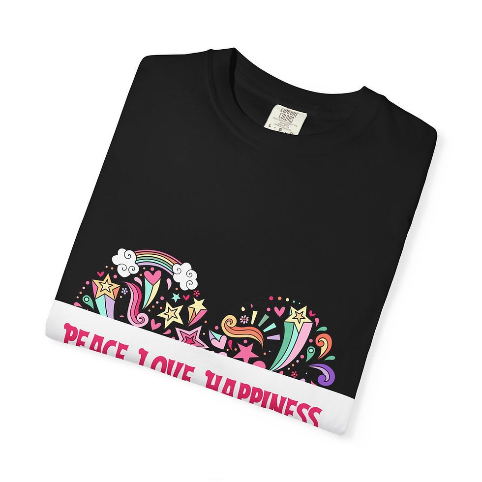 Thumbnail: Peace, Love, Happiness Heart T-Shirt — Retro Floral Hippie Tee