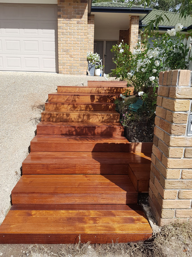 Front stairs and low-set decking