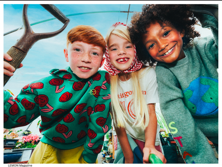 One page of kids photographer Alma Rosaz's kids portfolio featuring kids models . Published in Lemon Magazine