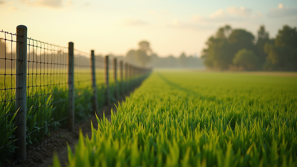 Wide angle view of a fenced agricultural field