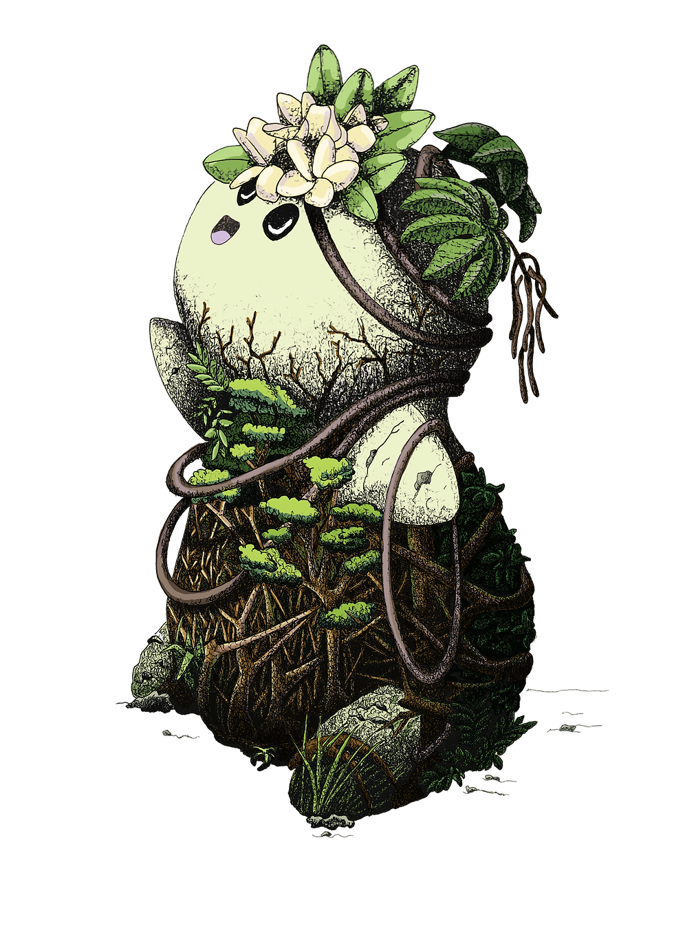 Ilustración de un bosque seco de fantasía por Gabi García.