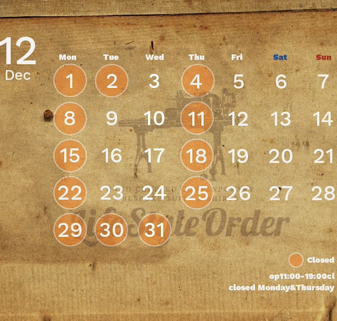 12月の営業予定|LSOCLOSET