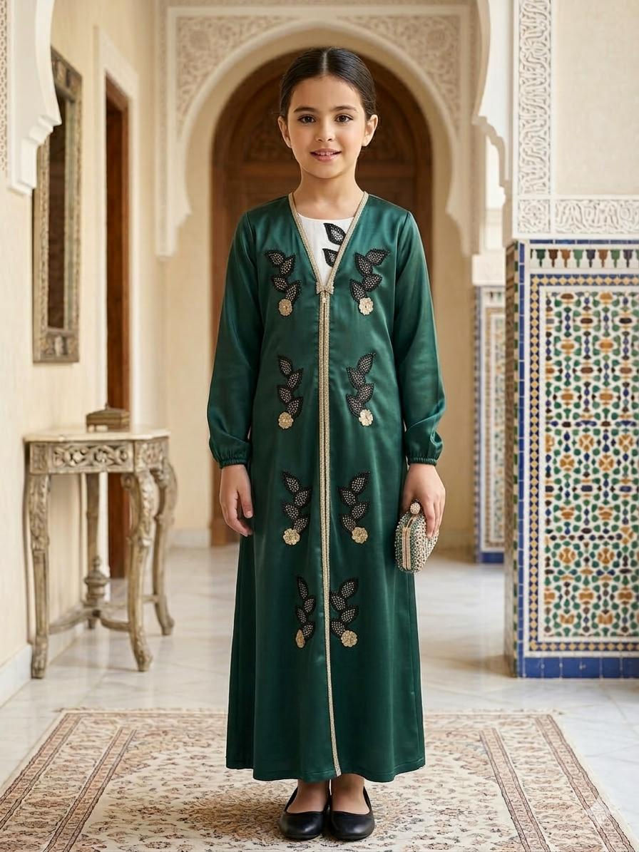 Green flower abaya