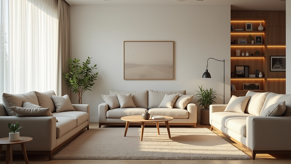 Eye-level view of a clean and organized living room