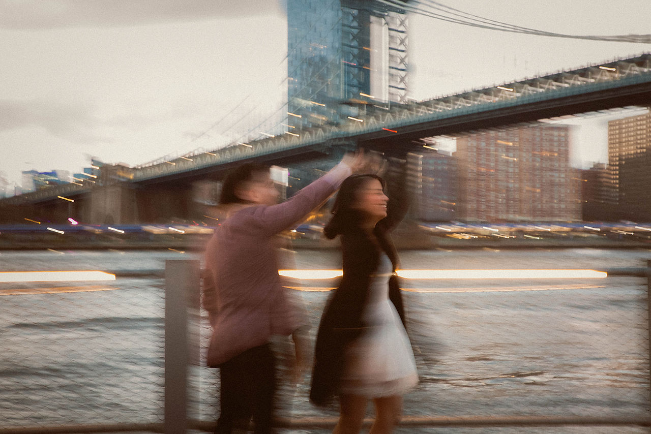 Sunset skyline shot from Dumbo  with Manhattan backdrop