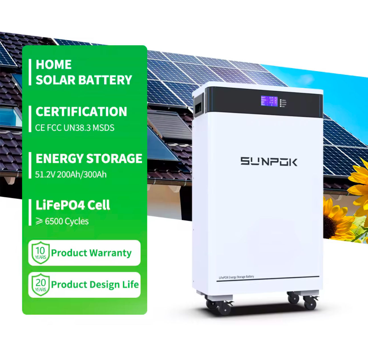 Sunpok 15kwh 51.2v Lithium Battery 300ah