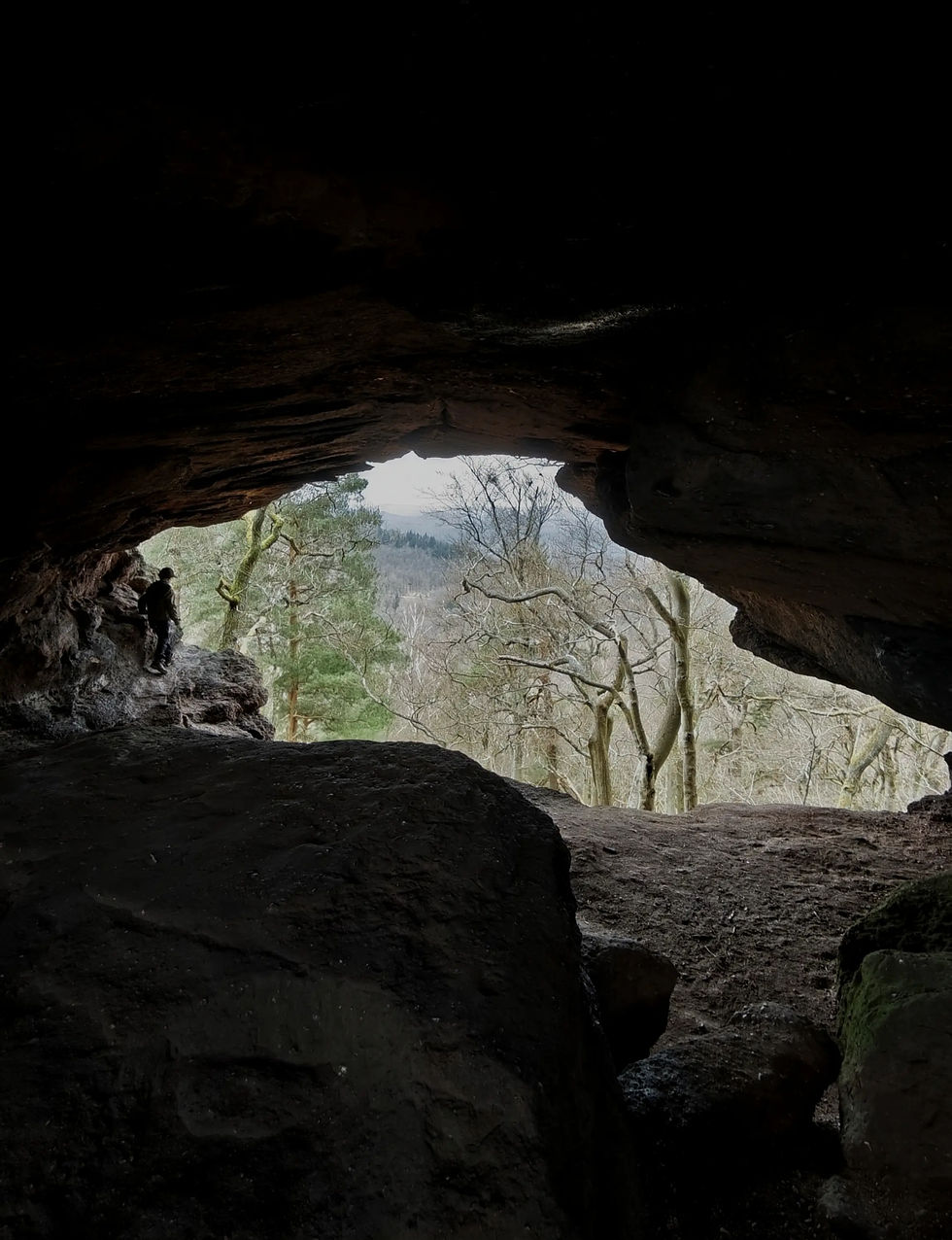 Ein Mann auf einem MTB, der gerade eine Jumpline hinabfährt