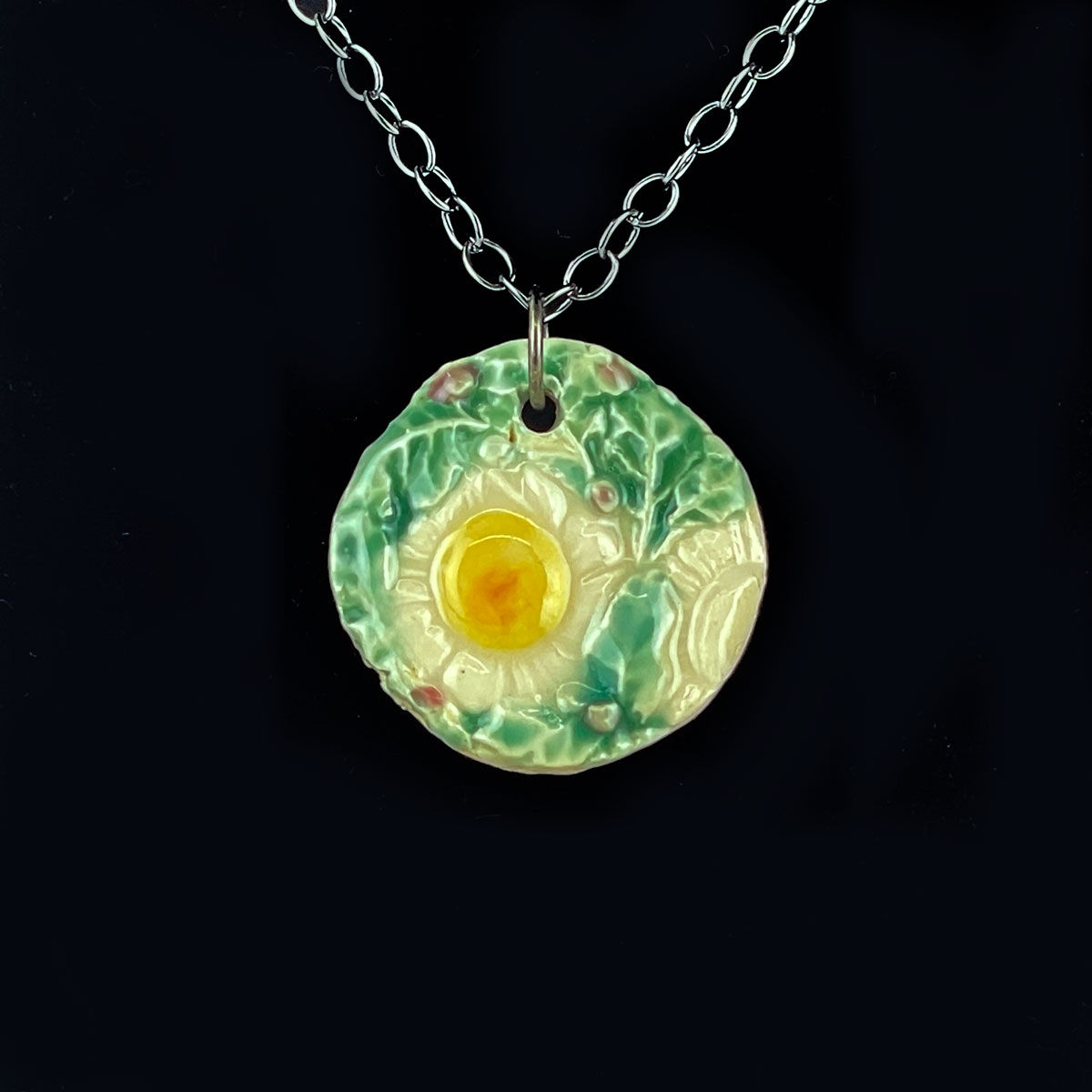 Clay Pendants with White Flowers