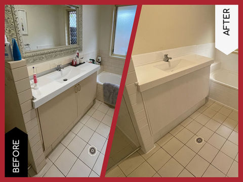 Vanity and wall tiles resurfaced in a Sydney home.