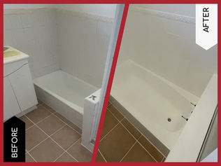 Resurfacing of a cream tiled bathroom to a white finish with bathtub refinished as well.