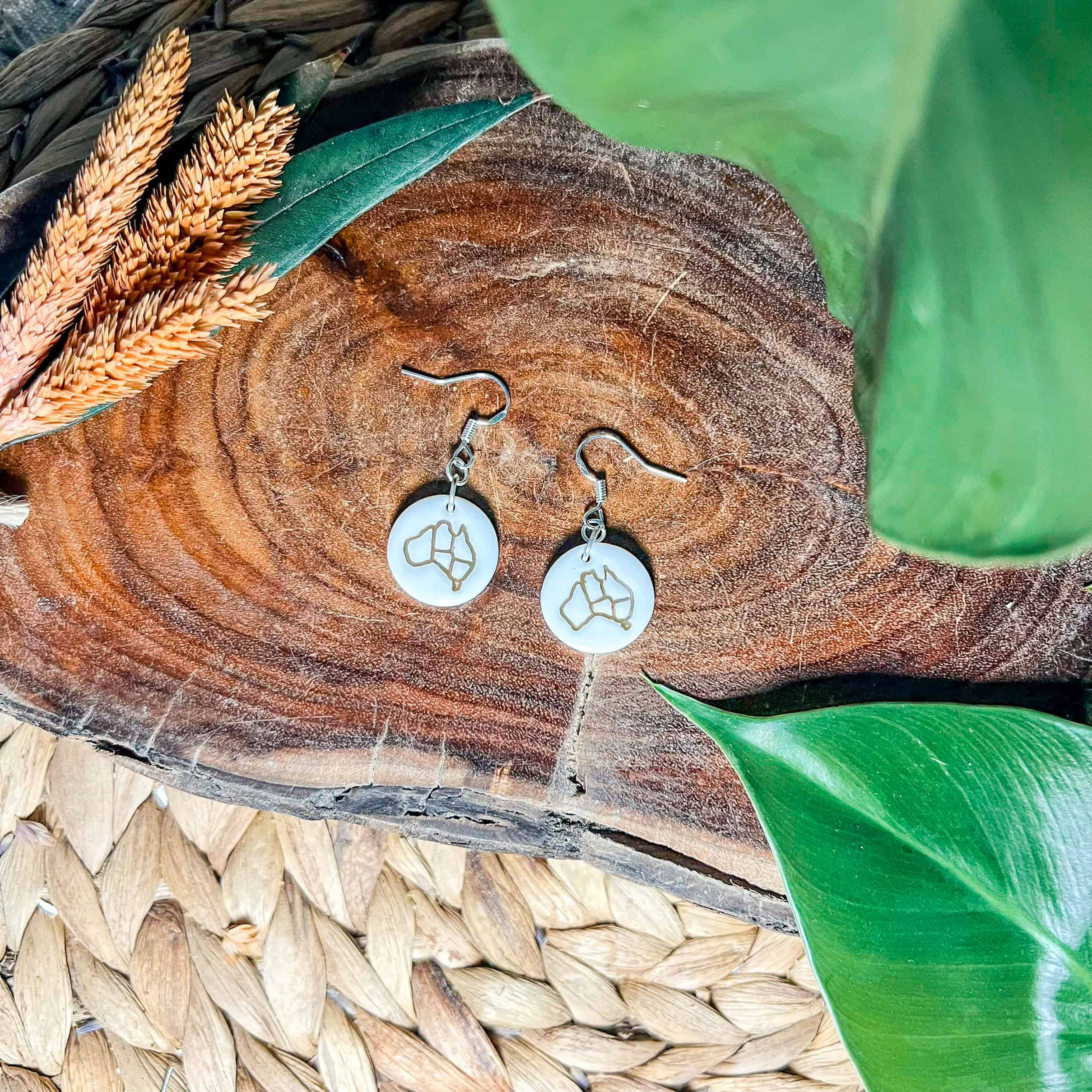 Australia Print Porcelain Earrings with Gold Lustre