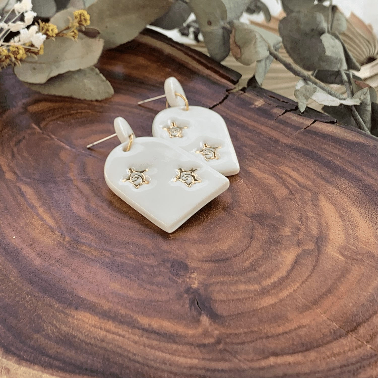 Turtle Boho Porcelain Stud Dangly Earrings