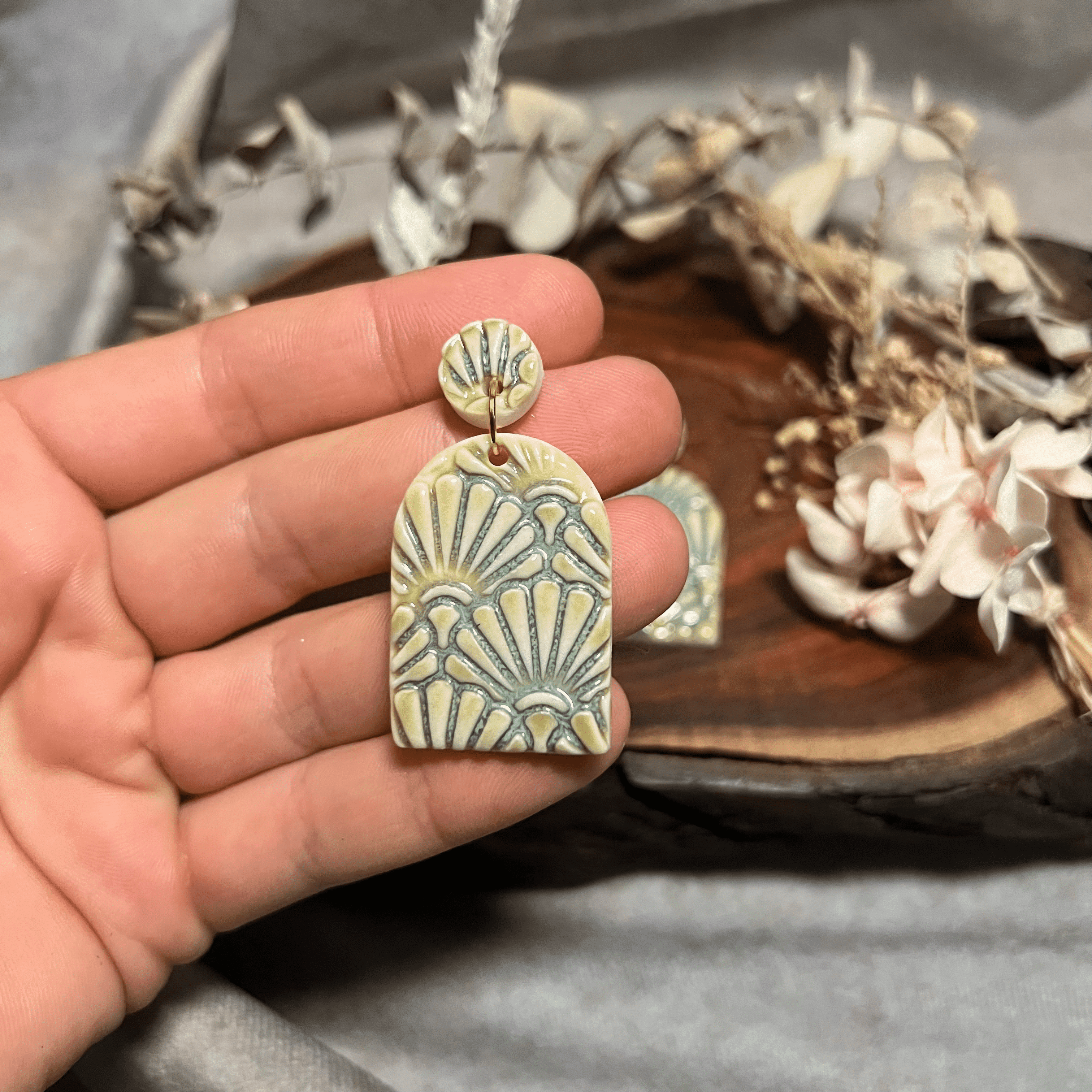 Sea Shell Impression Porcelain Stud Earrings