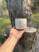 Handmade mug with mountain, sun and sea details