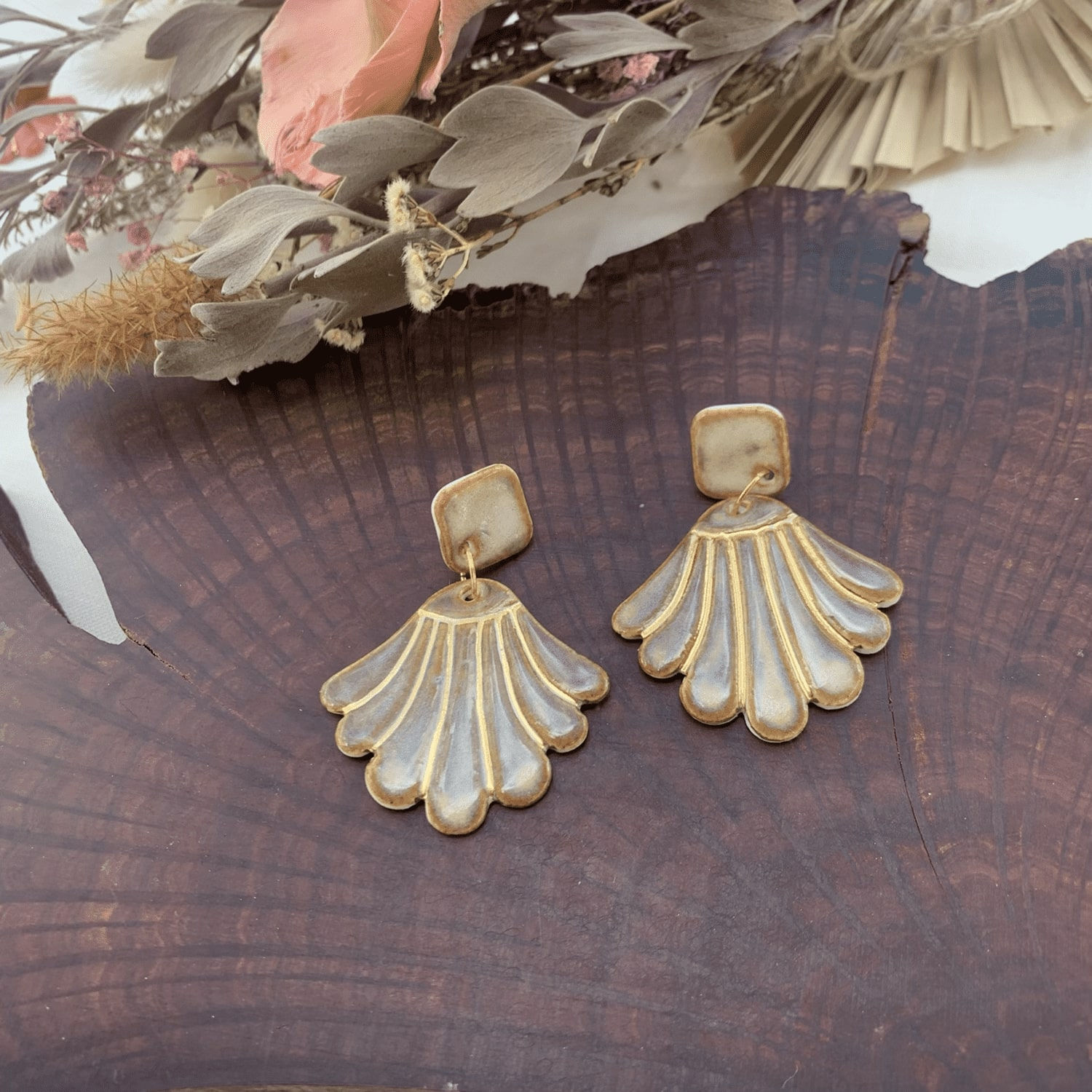 Jolie Boho Porcelain Stud Dangly Earrings