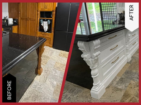 Kitchen resurfacing in Mudgeeraba showing a detailed pine timber kitchen resurfaced in white.