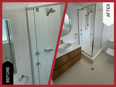Impressive bathroom resurfacing results in a Sydney home, from dated grey tiles to a modern white.