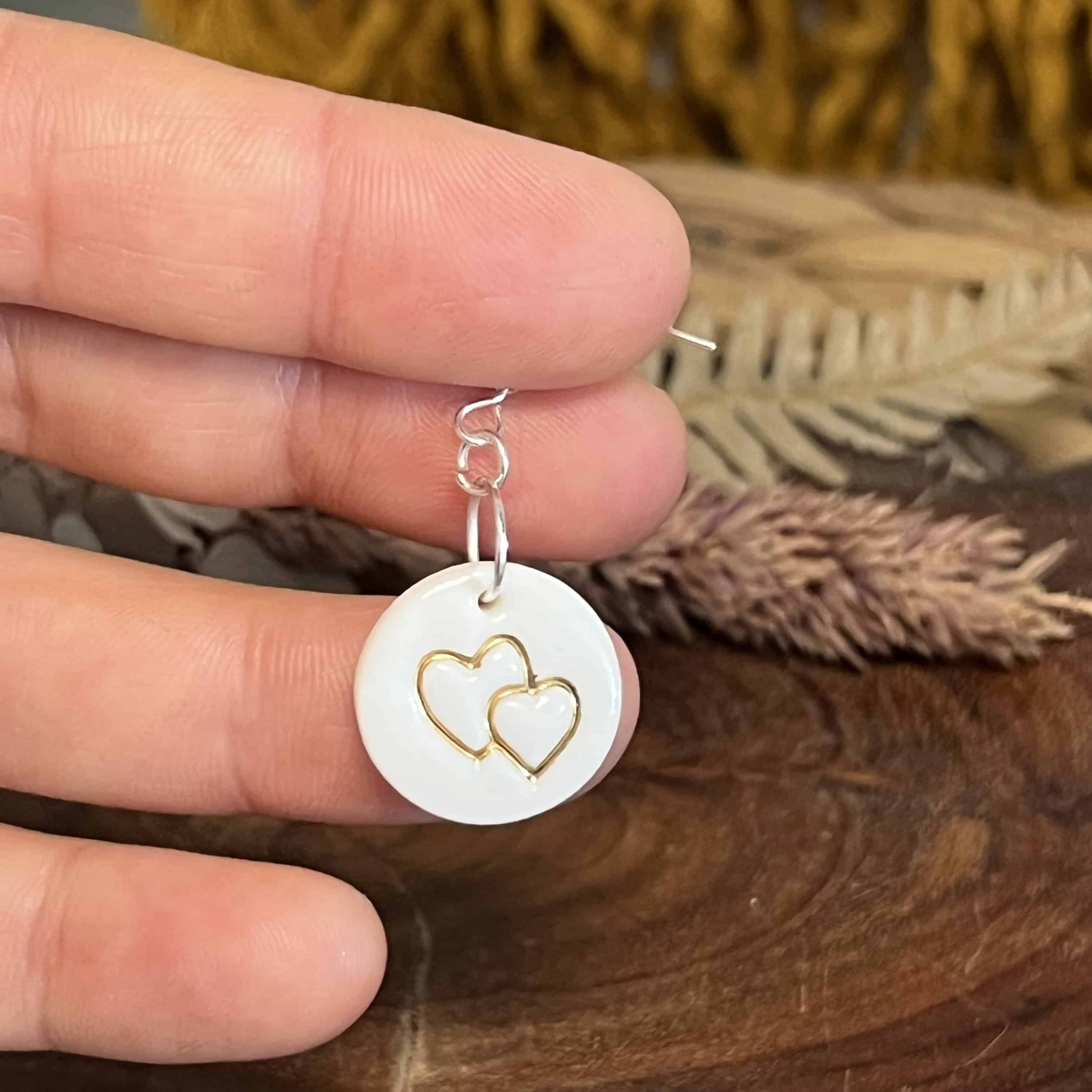 Interlocking Heart Porcelain Earrings with Gold Lustre