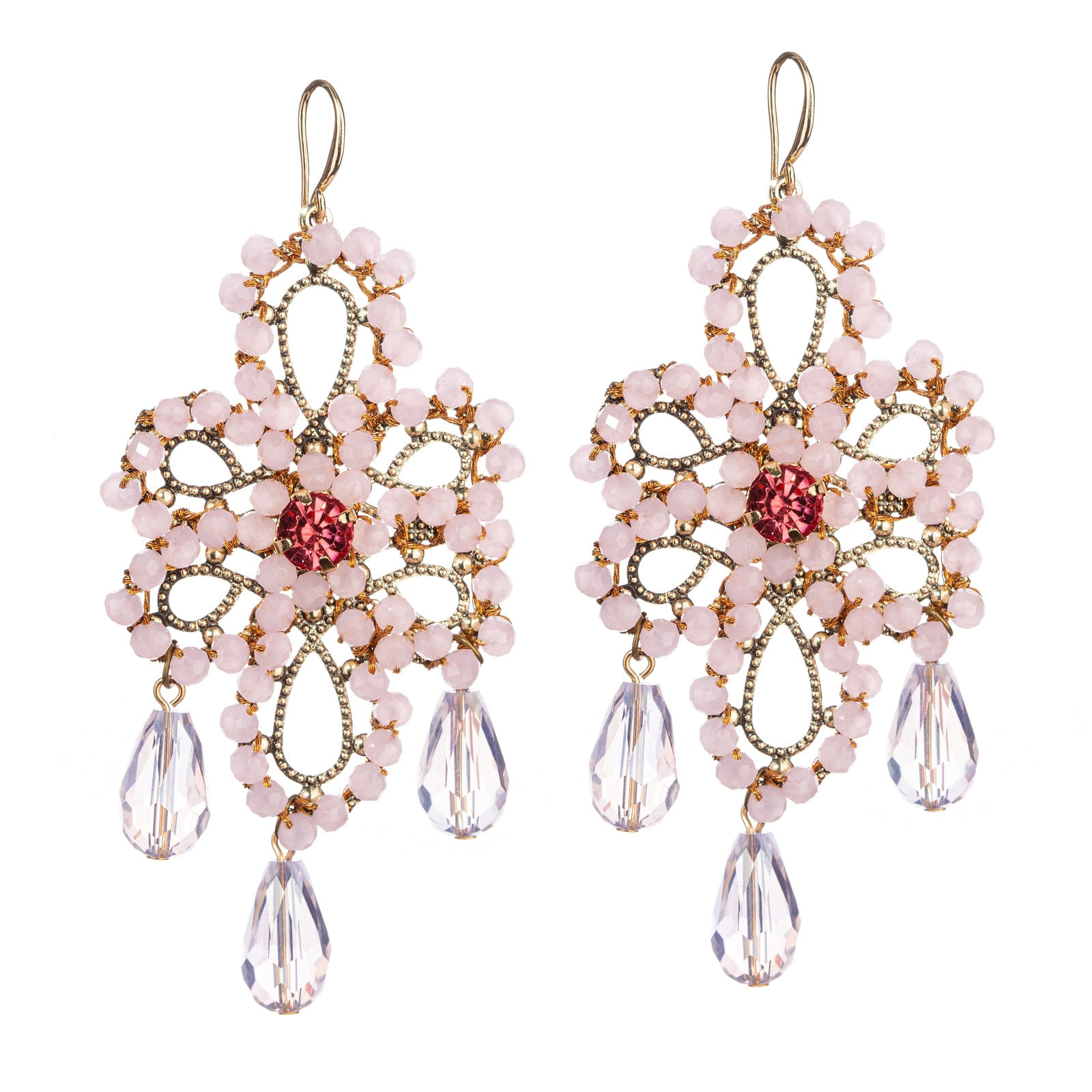 Rose Elegante Beaded Teardrop Earrings