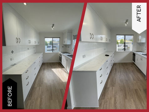 Subtle resurfacing of splashback feature tiles to brighten the kitchen.