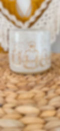 Personalised Mug with white speckled clay and stamped family impressions