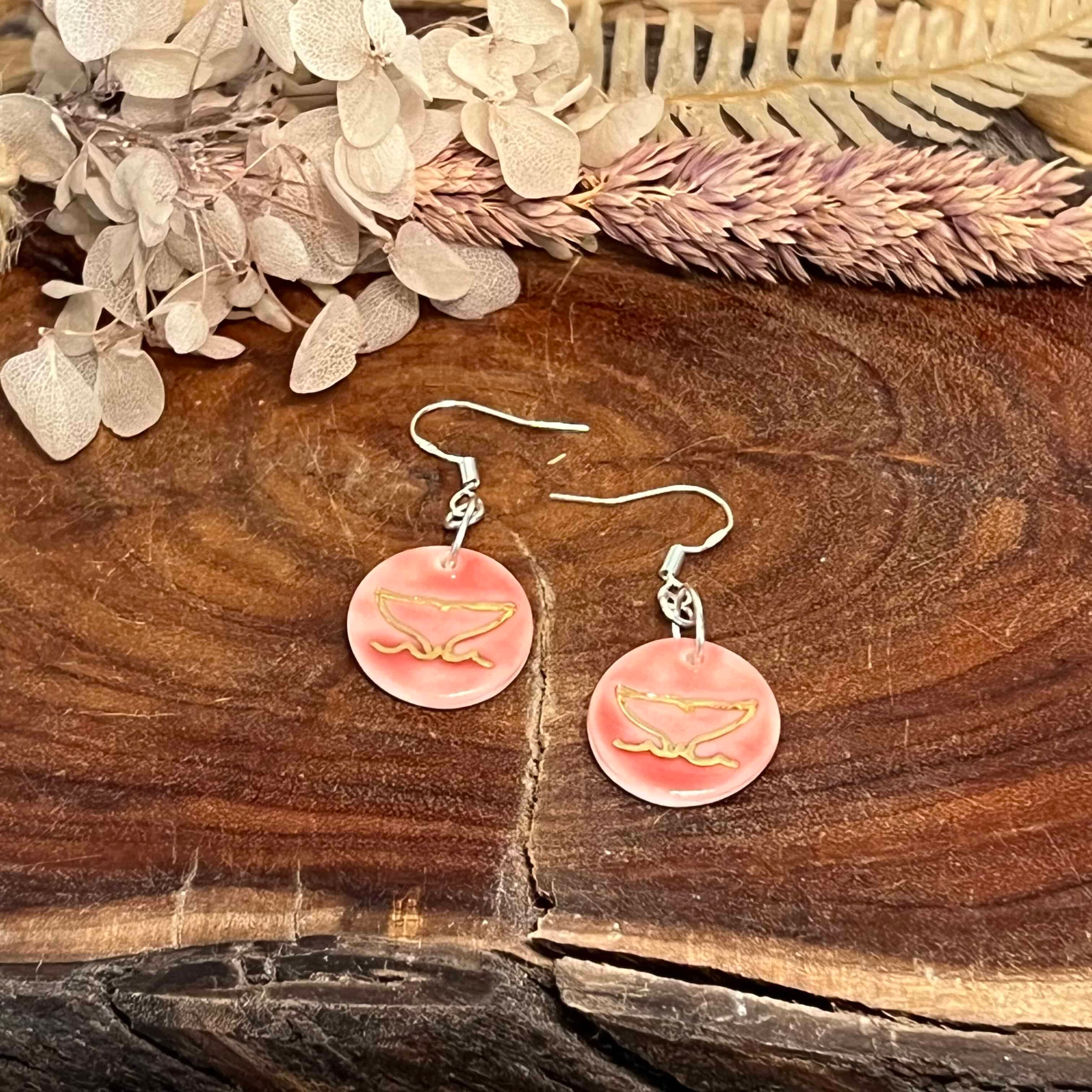 Whale Tail Porcelain Earrings with Gold Lustre