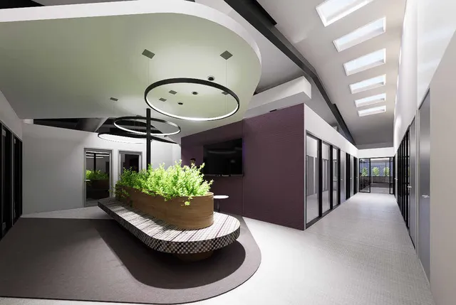 Greenery and seating in the new Well Life building