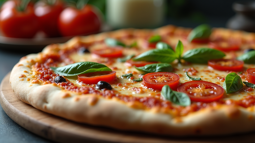 Close-up view of a homemade pizza topped with fresh ingredients