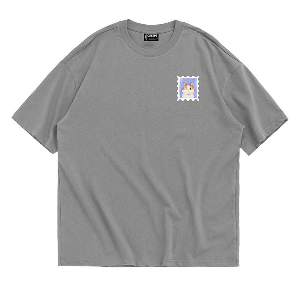 縮圖：【Creeps Original】Stamp Cat Yellow Oversized Printed T-shirt