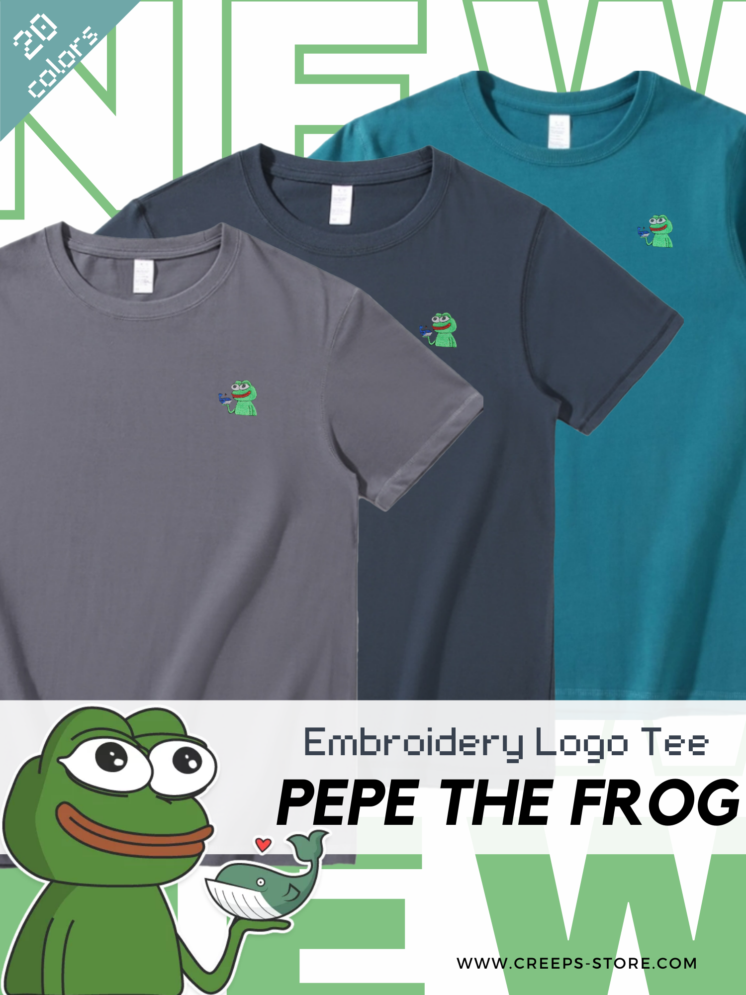 Pepe the Frog WHALE Embroidery Logo T-shirt【重磅270g | 可加字】