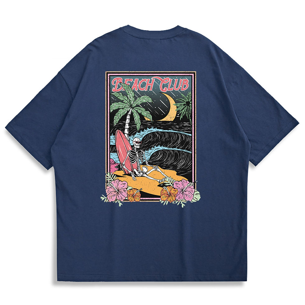 縮圖：【Creeps Original】Beach Club with Skeleton Oversized Printed T-shirt