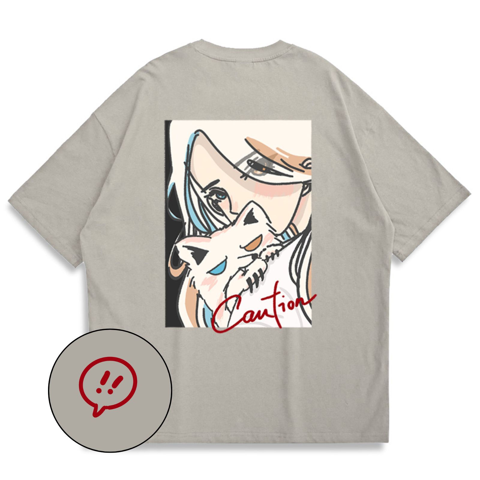 【SheepxShiba】Caution Oversized Printed T-shirt