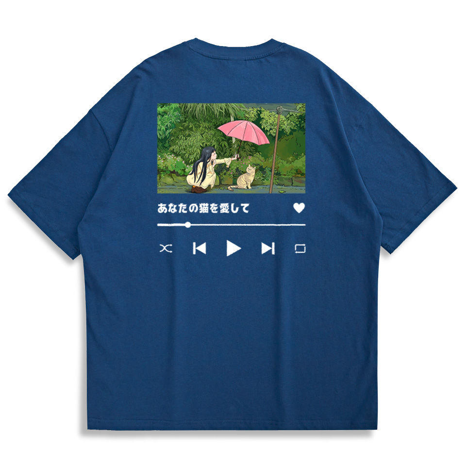 縮圖：【Creeps Original】Girl With Cat Oversized Printed T-shirt