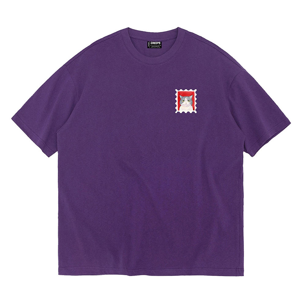 縮圖：【Creeps Original】Stamp Cat Red Oversized Printed T-shirt
