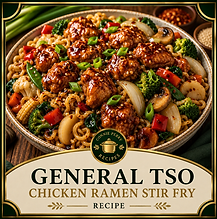General Tso Chicken Ramen Stir Fry with chicken and noodles